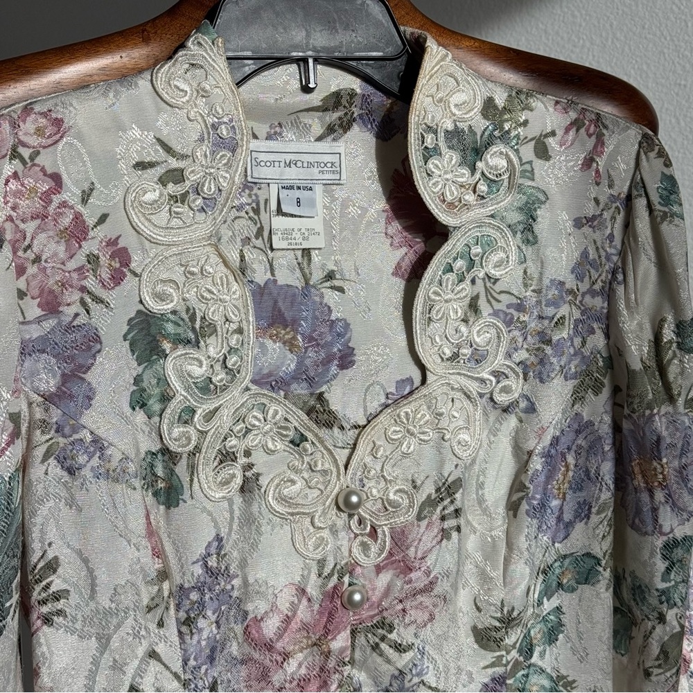 Vintage Scott McClintock Floral Jacquard Jacket Petite 8 Coquette Formal Top